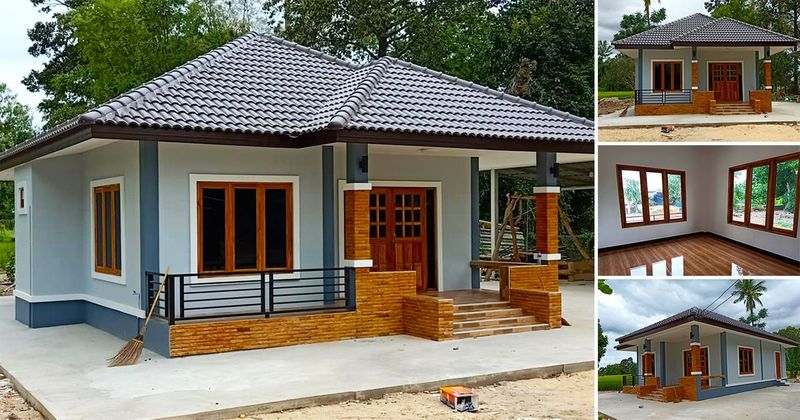 บ้านชั้นเดียวสีเทา หลังคาปั้นหยา 2 ห้องนอน 2 ห้องน้ำ (งบ 795,000 บาท) - ที่นี่มีสาระ