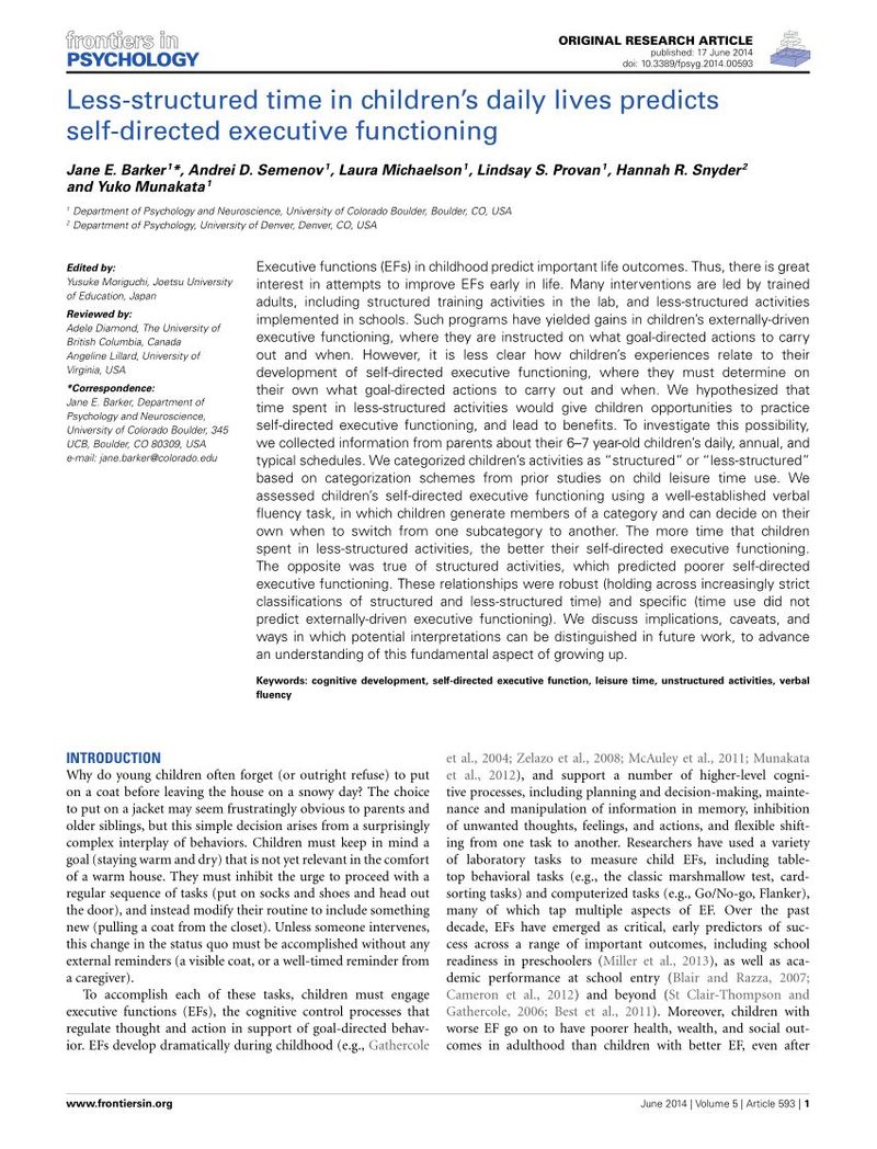 (PDF) Less-structured time in children’s daily lives predicts self-directed executive functioning