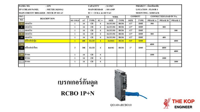 [เรียนรู้ระบบไฟฟ้า] ตัวอย่างการต่อสาย RCBO 1P+N วงจรไฟฟ้า 1 เฟส ในตู้ ...