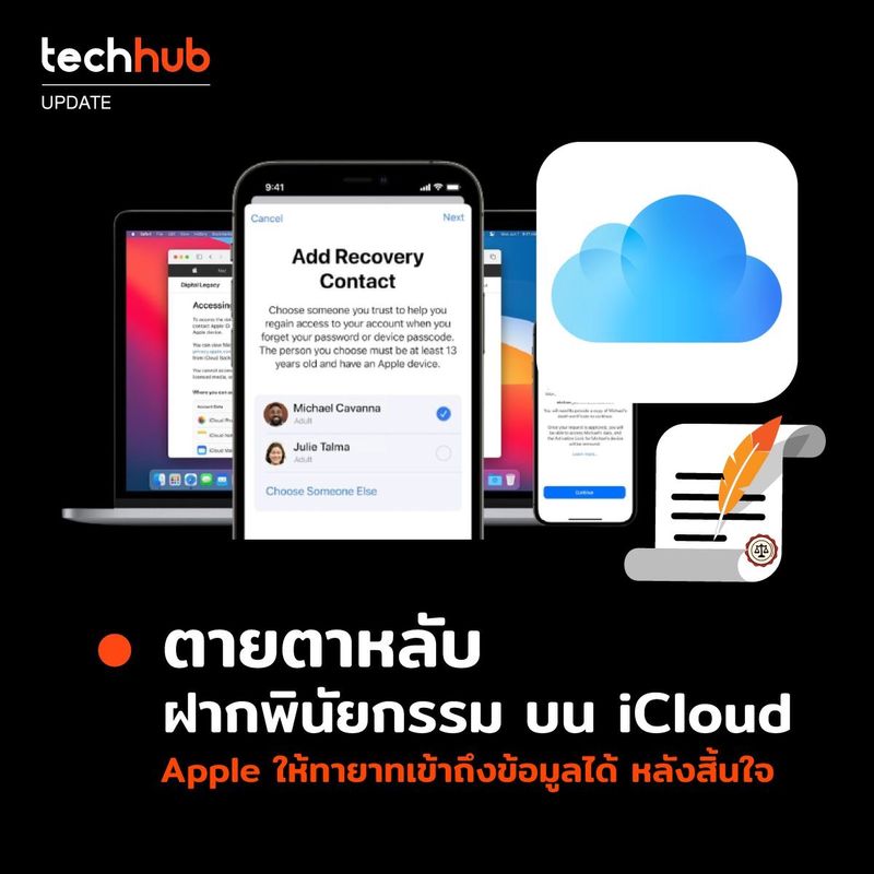 Techhub] ในที่สุด Icloud ก็มีฟีเจอร์ 'พินัยกรรม' แล้ว หลัง Apple เปิดตัว  Ios 15 กับ Ipados 15 ไปในงาน Wwdc 2021 ที่ผ่านมา Apple ประกาศเพิ่มฟีเจอร์  Digital Legacy แต่งตั้งให้เพื่อนหรือครอบครัว สามารถเข้าถึงข้อม