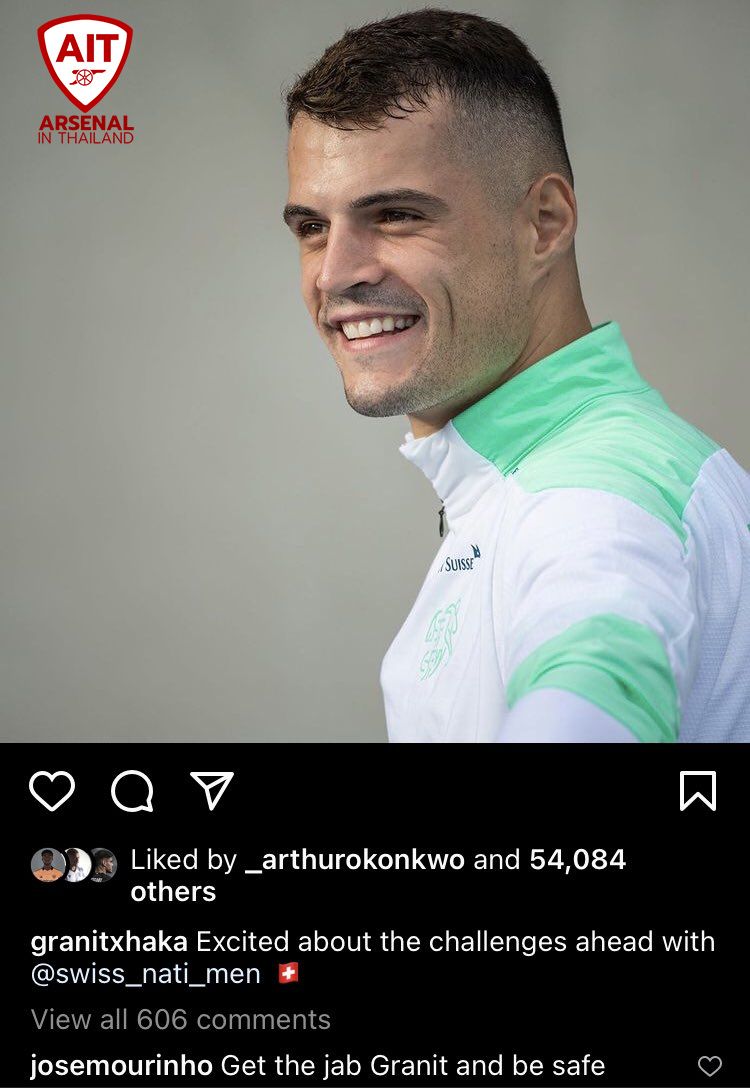 [Arsenal in Thailand] โจเซ่ มูรินโญ่ คอมเม้นในอินสตาแกรมของ ชาก้า หลัง