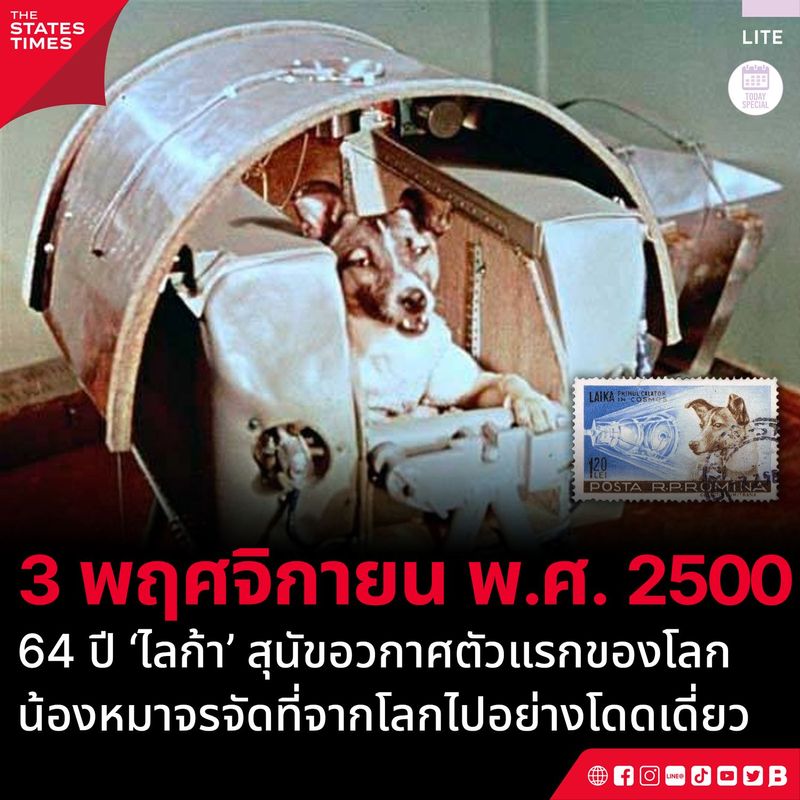 รำลึกถึงน้องหมา “ไลก้า” ครบรอบ 64 ปี สุนัขอวกาศตัวแรก ที่ถูกส่งไปยังนอกโลก และไม่มีวันได้กลับมายังโลก...