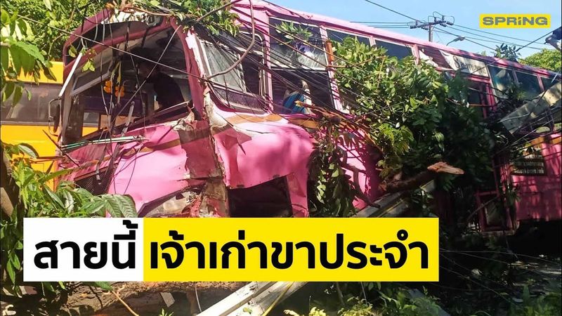 ระทึก รถเมล์ สาย 8 ซิ่งชนเสาไฟฟ้า ล้มเสียหาย 7 ต้น l SPRiNG