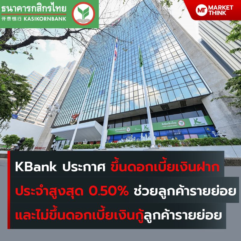 [MarketThink] KBank ประกาศ ขึ้นดอกเบี้ยเงินฝากประจำสูงสุด 0.50 ช่วย