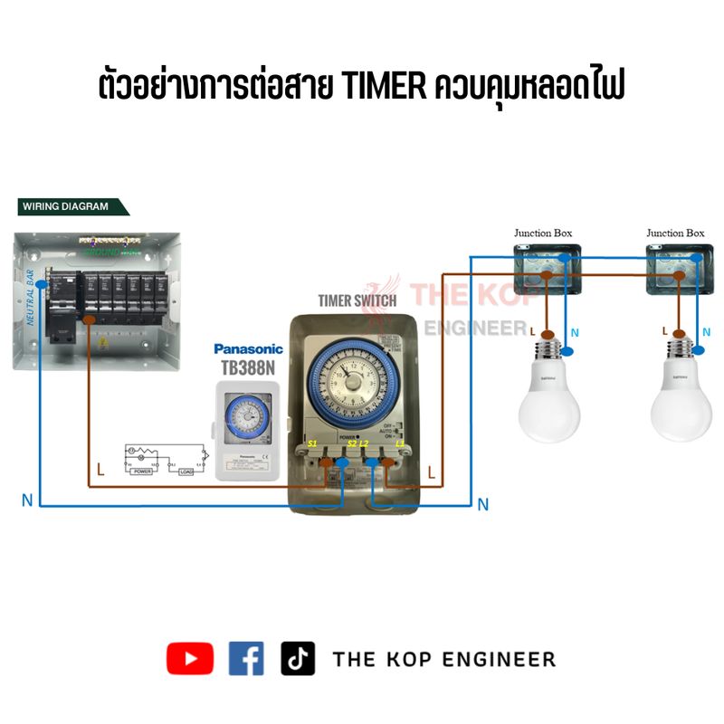 [เรียนรู้ระบบไฟฟ้า] 👉ตัวอย่างวงจรการต่อสายใช้งาน Timer Switch เมื่อถึง