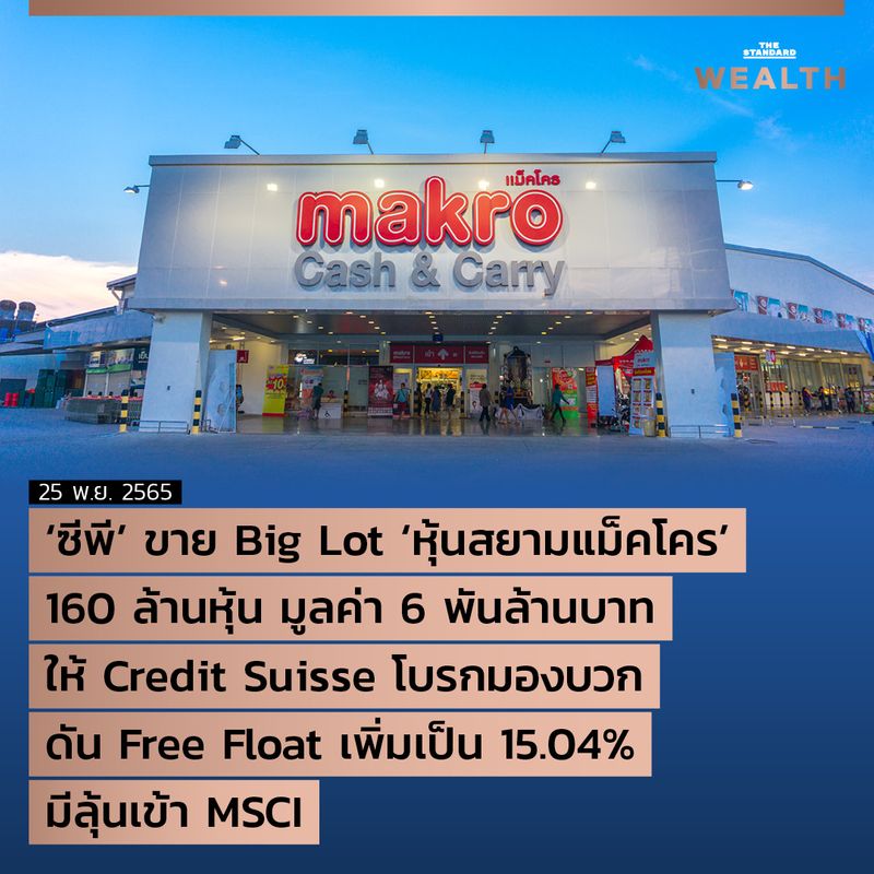 [THE STANDARD WEALTH] ‘ซีพี’ ขาย Big Lot ‘หุ้นสยามแม็คโคร’ 160 ล้านหุ้น