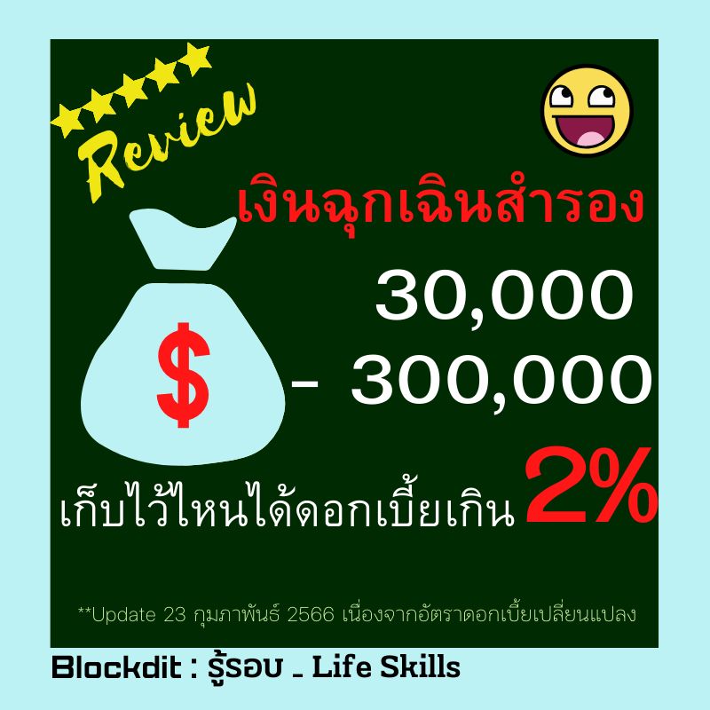 รู้รอบ_Life Skills] เงินฉุกเฉินสำรอง 30,000 - 300,000 แรกเก็บที่ไหนได้ดอกเบี้ยเกิน  2% เงินฉุกเฉินสำรอง คือเงินที่สามารถถอนออกมาได้ 