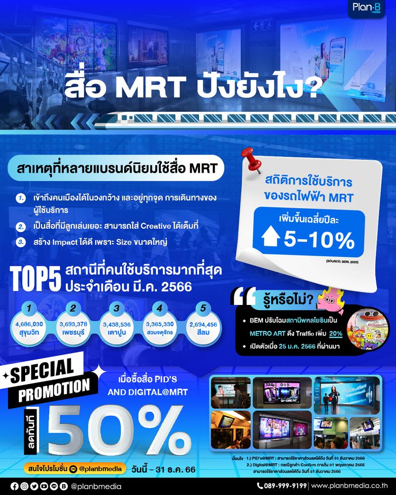 Plan B Media นักการตลาดนอกบ้าน ] สื่อโฆษณา Mrt ปังยังไง? 🚆 รถไฟฟ้าใต้ดิน  Mrt ช่องทางการเดินทางยอดฮิตของชาวกรุง  และถือเป็นโอกาสของแบรนด์ในการสื่อสารแคมเปญเพื่อเข้าถึงกลุ่มเป้าหมายได้ตรงจุด