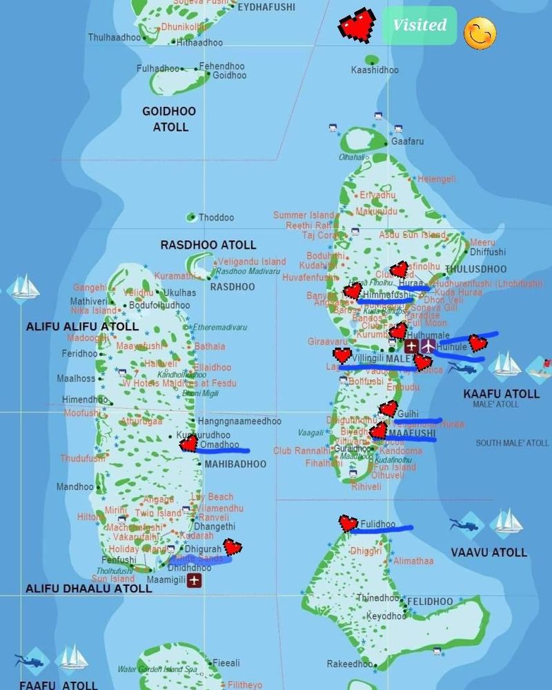 [Sunnydays] Visited Map of Maldives 🇲🇻 Local Islands 🏝 So far so good 👍 ...
