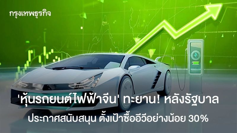 ‘หุ้นรถยนต์ไฟฟ้าจีน’ ทะยาน! หลังรัฐบาลประกาศสนับสนุน ตั้งเป้าซื้ออีวีอย่างน้อย 30%