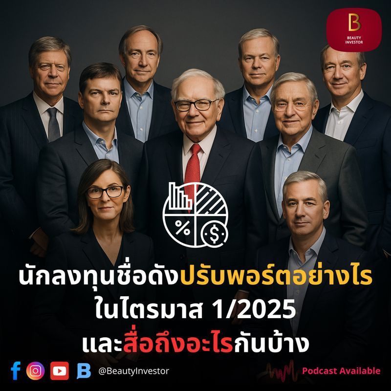 [BeautyInvestor] 🎯 นักลงทุนชื่อดังปรับพอร์ตอย่างไรในไตรมาส 1/2025 และสื่อถึงอะไรกันบ้าง | Podcast Available 🎙️
วันนี้แอดจะมาสรุปภาพรวมการปรับพอร์ตของนักลงทุนชื่อดังให้อ่านกันค่ะ มีทั้งหมด 9 คน เรียงตามนี้เลย 1. Warr