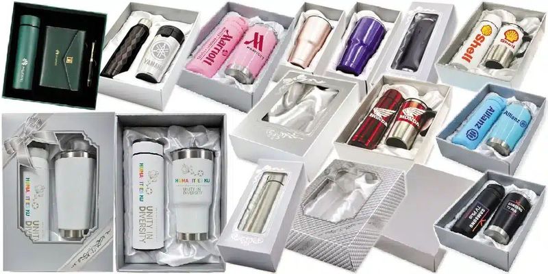 ชุดกระบอกน้ำ แก้วน้ำสกรีนโลโก้ 2ใบ Gift Set เซ็ตกล่องของขวัญ