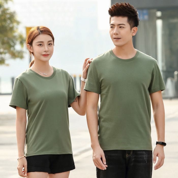 Mẫu Áo Thun Đồng Phục Cổ Tròn Màu Xanh Rêu
