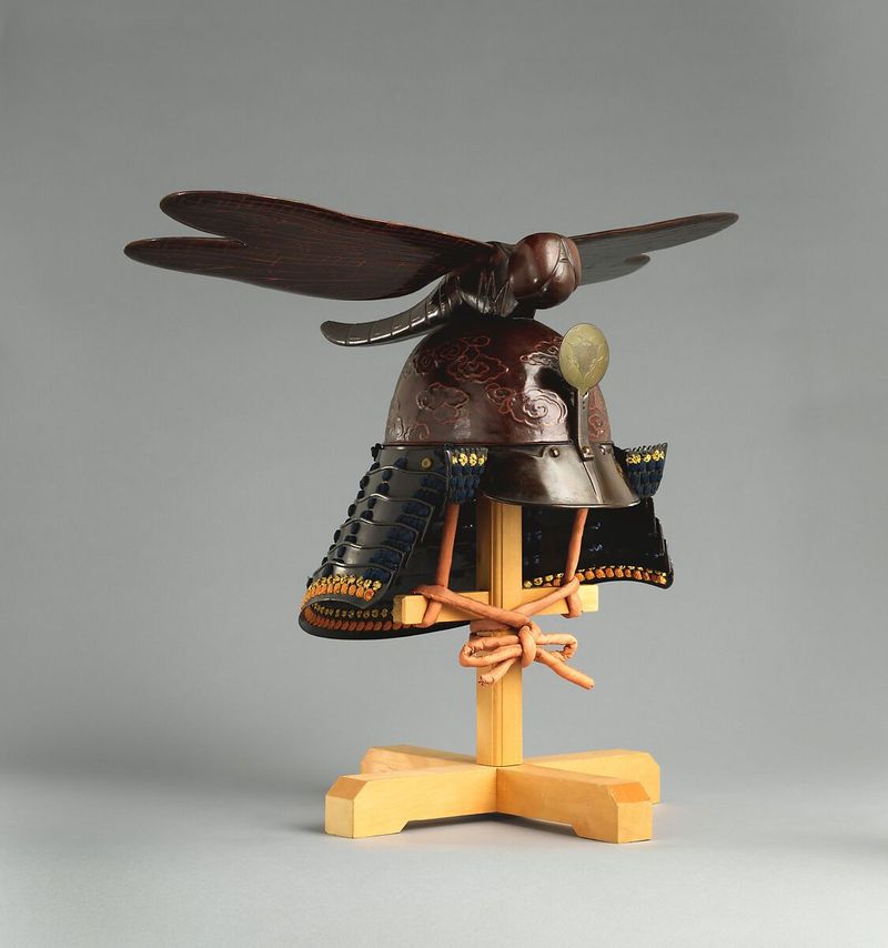 Restored by Hiromichi Miura - Helmet (<i>Kawari-kabuto</i>) Surmounted by a Dragonfly - Japanese - The Metropolitan Museum of Art