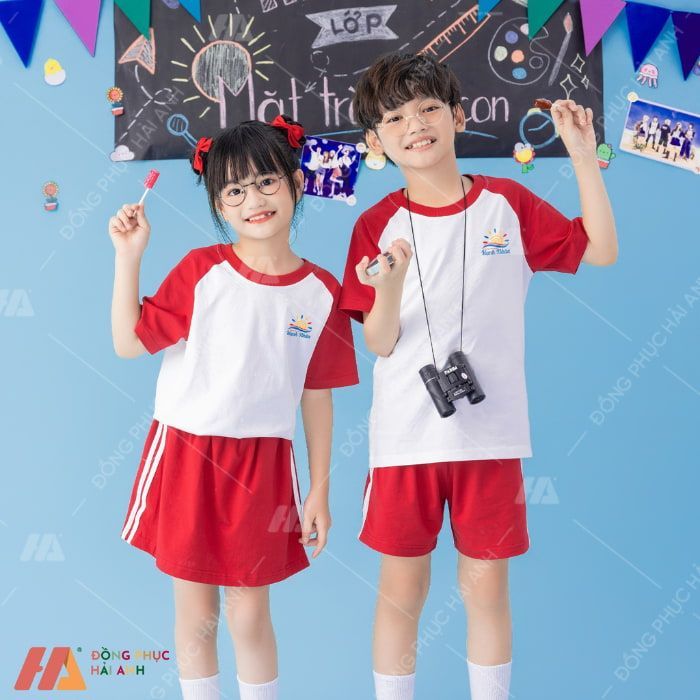 Bộ Đồng Phục Mầm Non Trắng Phối Đỏ