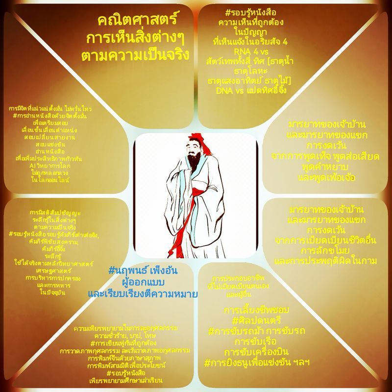 [วศ. นฤพนธ์ เพ็งอ้น] หกศาสตร์ของขงจื๊อ อ้างอิงศิลปะทั้งหกในคัมภีร์โจวอี้​ 3,100​ ปีก่อน​ กับมรรคแปด
6 ศิลปะทั้งหกในคัมภีร์โจวอี้​ 3,100​ ปีก่อน​ กับหกศาสตร์ของ​ขงจื๊อ​ และ​มรรคแปด
6 ศิลปะโจวอี้​ ของ​จีนได้แก่​ 1. 泰中对话礼