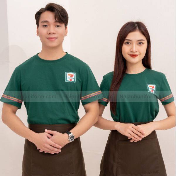 Mẫu Áo Thun Đồng Phục 7 Eleven Màu Xanh Iris Đậm