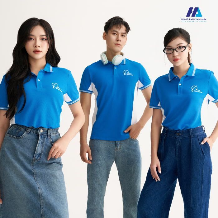 Mẫu Áo Polo Đồng Phục Công Ty Màu Xanh Trắng Boeing