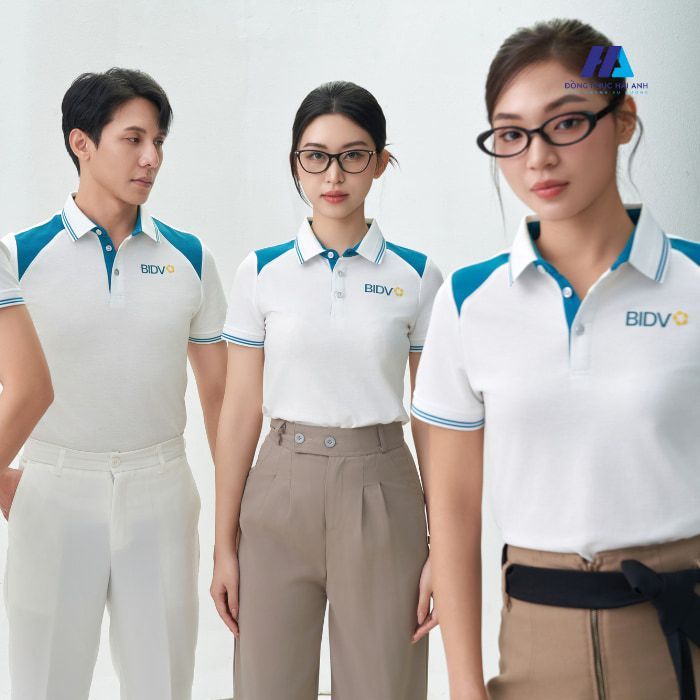 Mẫu Áo Polo Đồng Phục Ngân Hàng BIDV Màu Trắng Phối Xanh