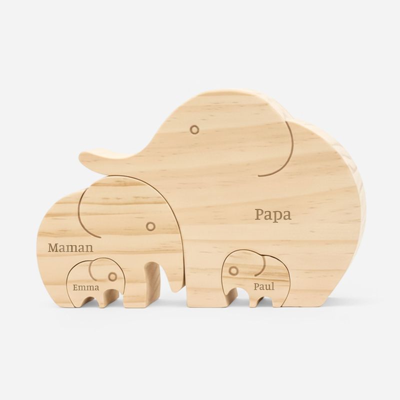 Puzzle En Bois Personnalisé - La Famille Éléphant