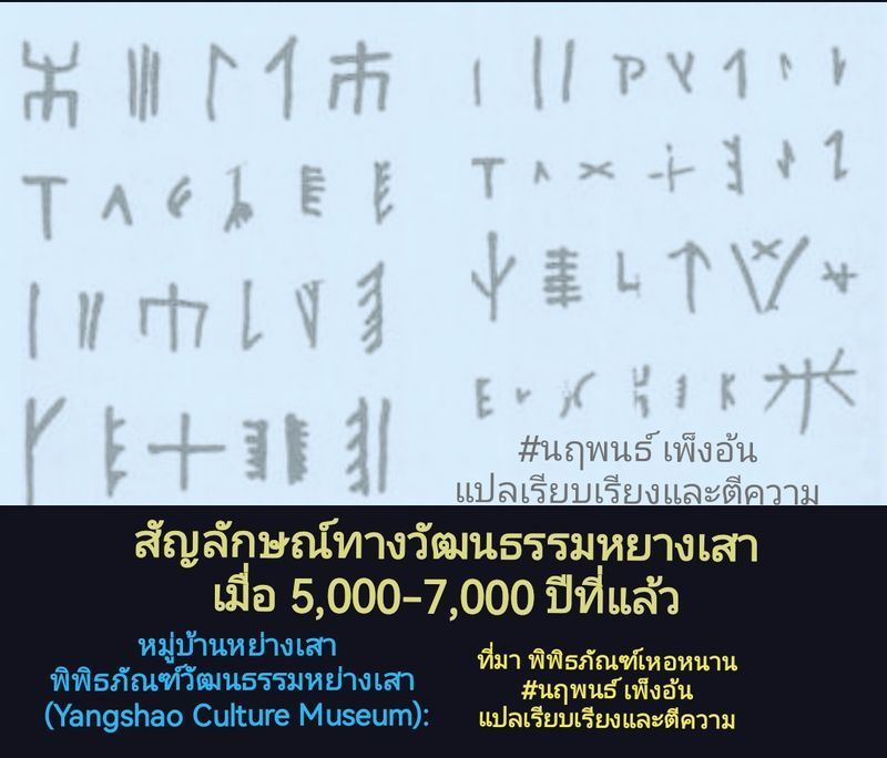 [วศ. นฤพนธ์ เพ็งอ้น] จารึกเฉียวโถว​ จีน​ 8 พันปี,​อักษร​หยางเสา 6 พันปี คล้ายอักษร​มายา​ และ​สามก๊กจีน​ 5,300​​ ปี
อักษรมายา​ 2,300​ ปีก่อน​[มีอายุ​ระหว่าง​ศตวรรษที่ 3 ก่อนคริสต์ศักราช – คริสต์ศตวรรษที่ 16​ ​ หรือ​ 2,300​