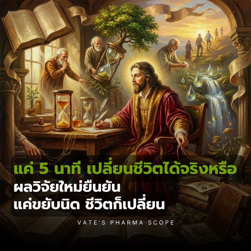 [Vate’s Pharma Scope] แค่ 5 นาที เปลี่ยนชีวิตได้จริงหรือ?? ผลวิจัยใหม่ยืนยัน แค่ขยับนิด ชีวิตก็เปลี่ยน
สวัสดีครับท่านผู้อ่านทุกท่าน เคยไหมครับที่รู้สึกว่าการออกกำลังกายเป็นเรื่องยาก เป็นเรื่องของคนมีเวลา หรือต้องเข้ายิมเสี