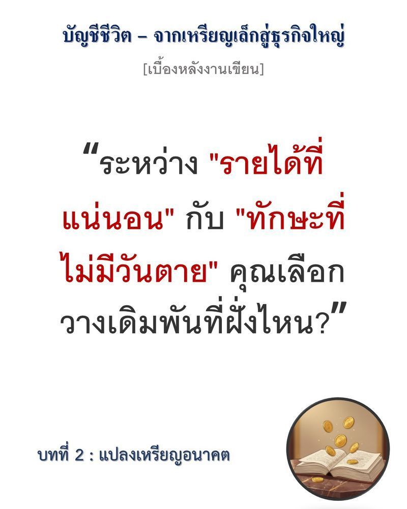 [มุมนิยายธุรกิจ] [เบื้องหลังงานเขียน — บทที่ 2: แปลงเหรียญอนาคต]
”การใช้กำไรในวันนี้จนหมดเกลี้ยง คือการปล้นอนาคตของตัวเองในวันหน้า” หยุดคิดสักนิด... ก่อนที่คุณจะตัดสินใจควักเงินก้อนสุดท้ายออกไป