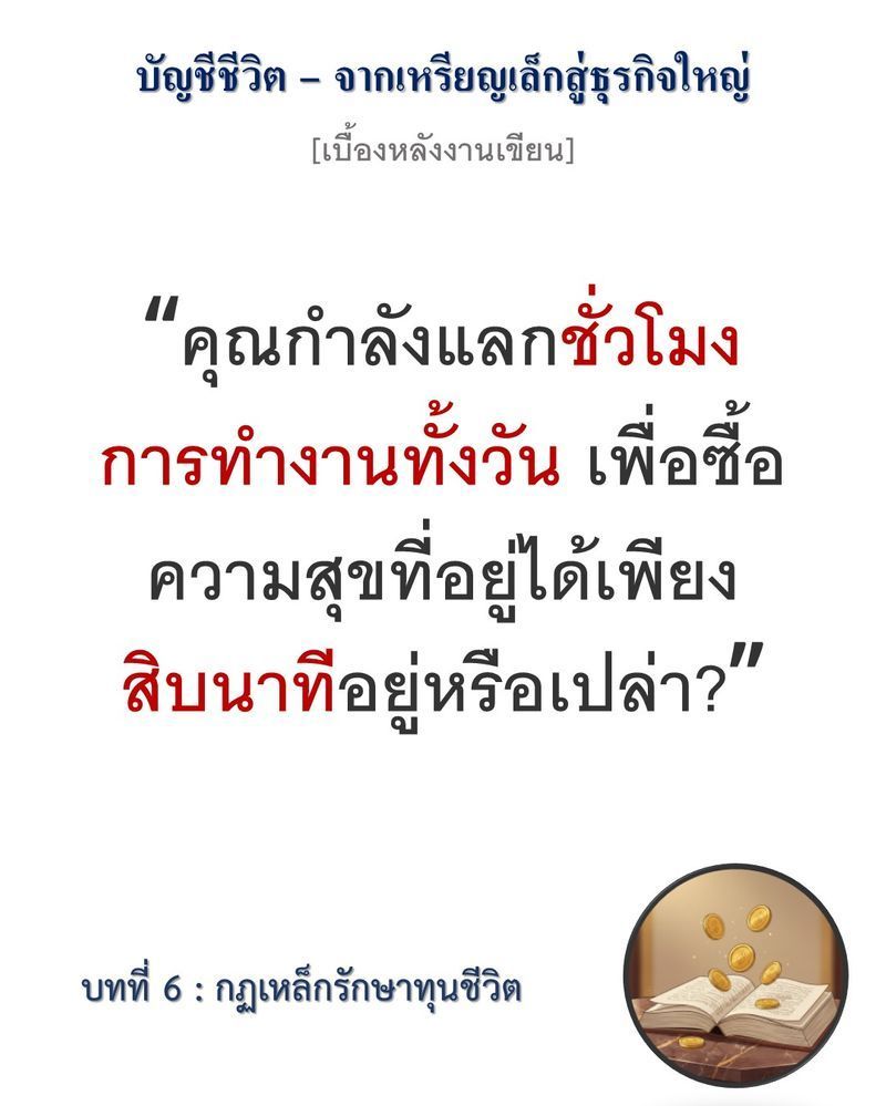 [มุมนิยายธุรกิจ] [เบื้องหลังงานเขียน — บทที่ 6: กฎเหล็กรักษาทุนชีวิต]
ความสุขที่กินได้ คือศัตรูที่น่ากลัวกว่าคู่แข่งทางการค้า