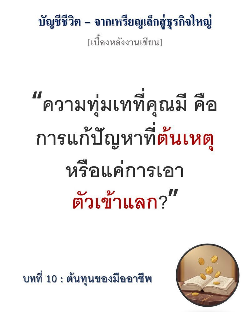 [มุมนิยายธุรกิจ] [เบื้องหลังงานเขียน — บทที่ 10: ต้นทุนของมืออาชีพ]
“บาดแผลที่มือไม่ได้พิสูจน์ความขยัน แต่มันคือใบเสร็จของราคาที่คุณจ่ายให้กับการละเลยสัญญาณเตือน”
