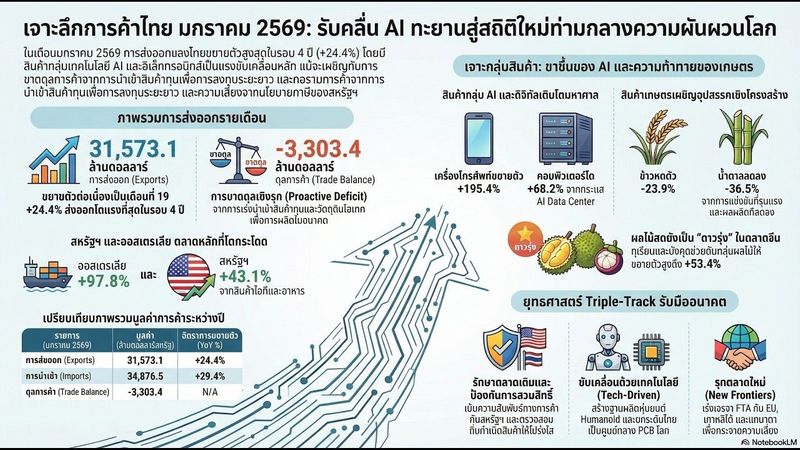 การค้าระหว่างประเทศของไทย สูงสุดเป็นประวัติการณ์ มกราคม 2569 🇹🇭