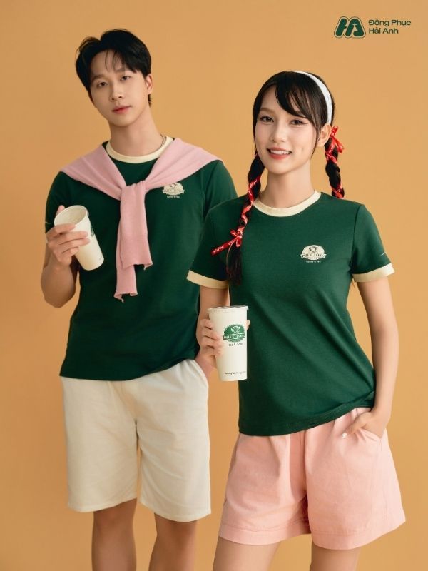 Mẫu Áo Thun Đồng Phục Phúc Long Màu Xanh Iris