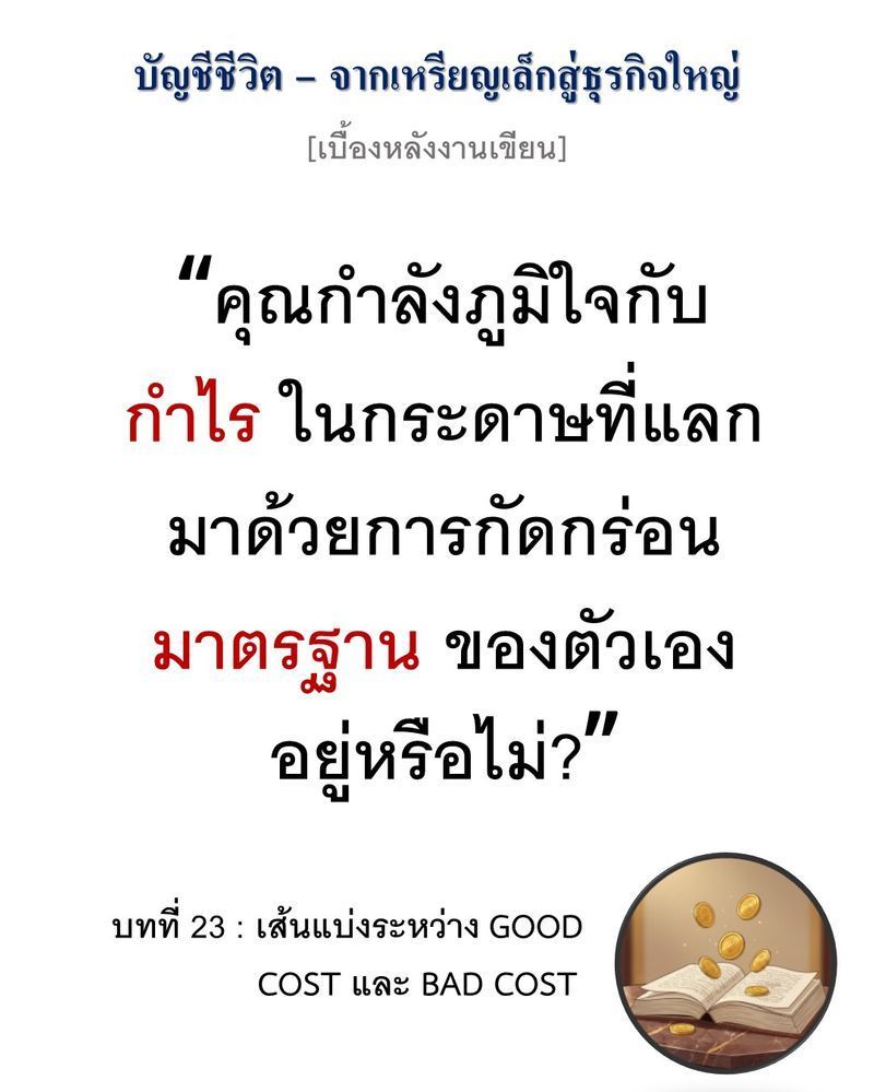 [มุมนิยายธุรกิจ] [เบื้องหลังงานเขียน — บทที่ 23: เส้นแบ่งระหว่าง GOOD COST และ BAD COST]
”การประหยัดเงินที่แลกมาด้วยการกัดกร่อนรากฐาน ไม่ใช่กำไรแต่คือการกู้ยืมเงินจากอนาคตมาจ่ายวันนี้ด้วยดอกเบี้ยที่มหาศาลเสมอ”