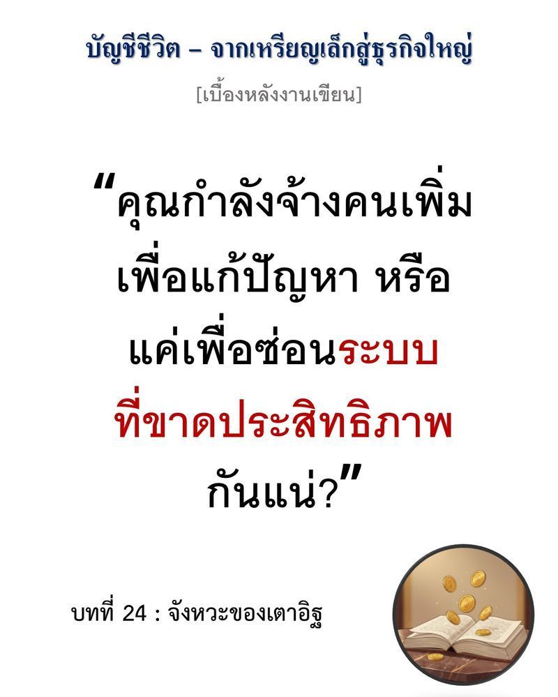 [มุมนิยายธุรกิจ] [เบื้องหลังงานเขียน — บทที่ 24: จังหวะของเตาอิฐ]
“กำไรที่มองเห็นอาจเป็นแค่ภาพลวงตา หากคุณยังไม่เห็นรูรั่วที่อยู่ใต้ฝ่าเท้าของตัวเอง”...