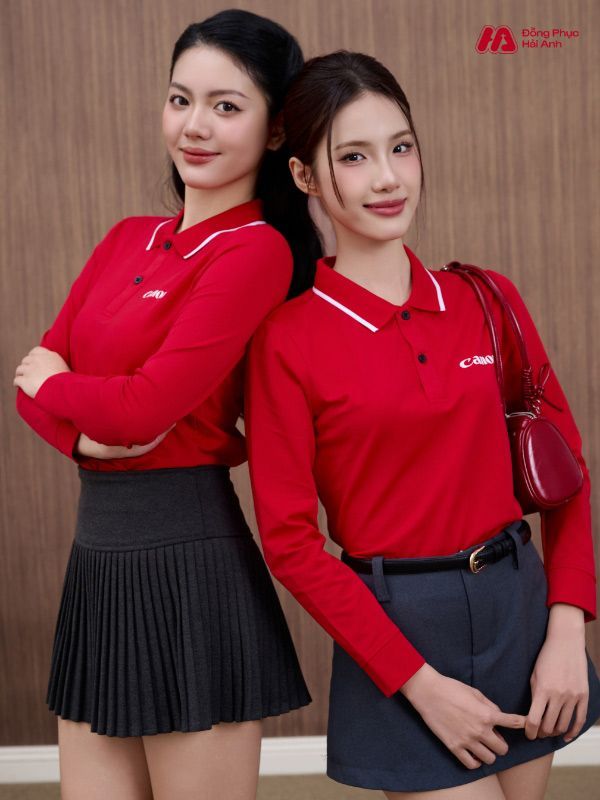 Mẫu Áo Polo Đồng Phục Công Ty Dài Tay Canon Màu Đỏ