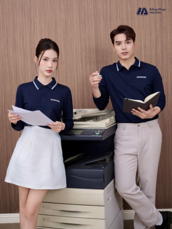 Mẫu Áo Polo Đồng Phục Công Ty Dài Tay Samsung Màu Xanh Đen