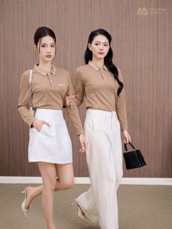 Mẫu Áo Polo Đồng Phục Công Ty Dài Tay Nespresso Màu Cafe