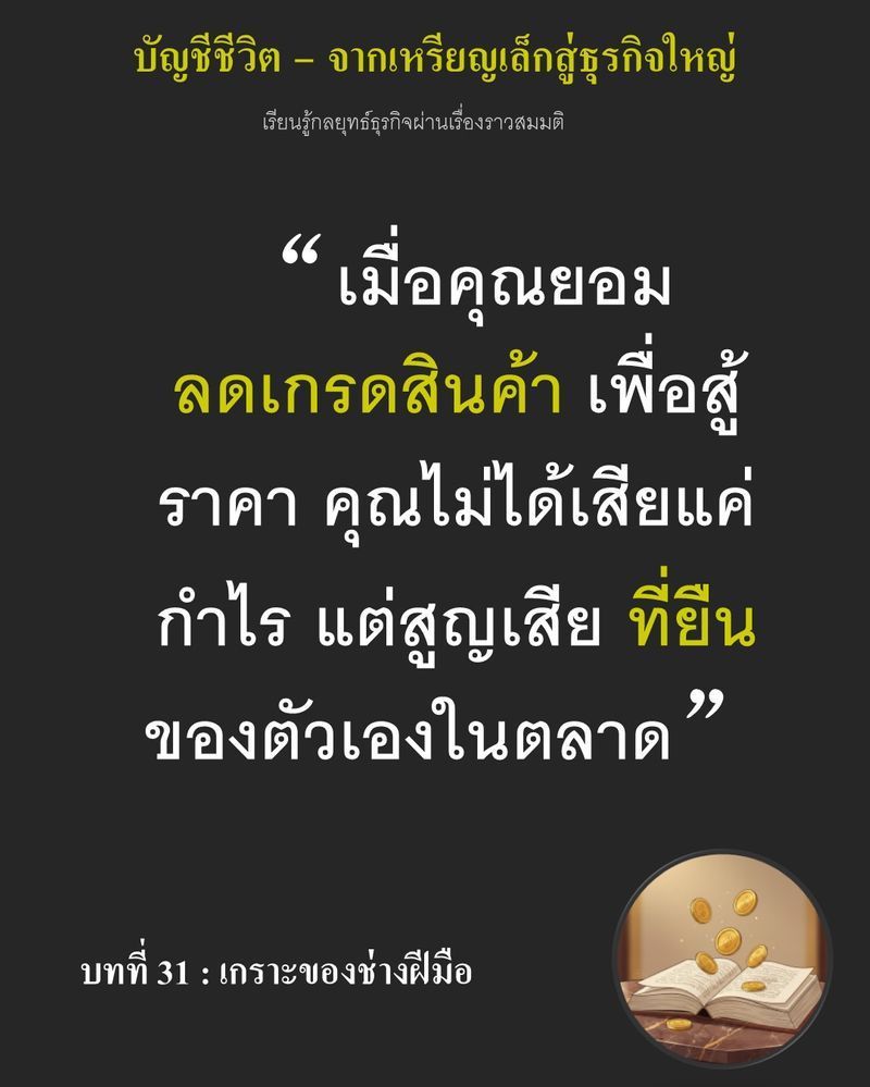 [มุมนิยายธุรกิจ] บทที่ 31 : เกราะของช่างฝีมือ — ราคาที่ถูกกว่า 40% ของขนมปังเกรดโรงงาน...
กำลังจะทำลายคุณค่าของร้าน Ethan ยอมทิ้งจิตวิญญาณเพื่อลดเกรดวัตถุดิบลงไปสู้ในสงครามราคาที่ไม่มีวันชนะ การเลือกหั่นต้นทุนเพื่อเลี
