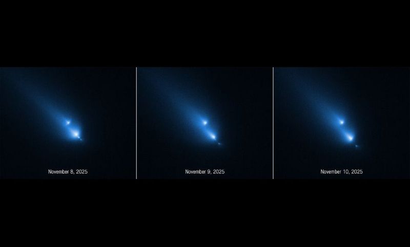 กล้องฮับเบิลจับภาพเหตุการณ์หาชมยาก ดาวหางแตกตัวขณะเดินทางออกจากระบบสุริยะ - SPACEMAN มนุษย์อวกาศ