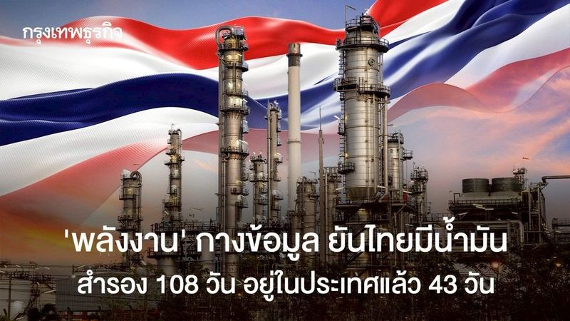 ‘พลังงาน’ กางข้อมูล ยันไทยมีน้ำมันสำรอง 108 วัน อยู่ในประเทศแล้ว 43 วัน