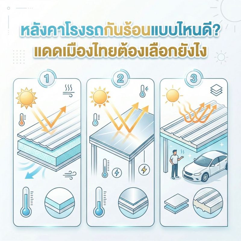 หลังคาโรงรถกันร้อนแบบไหนดี? แดดเมืองไทยต้องเลือกยังไงให้รถไม่พัง