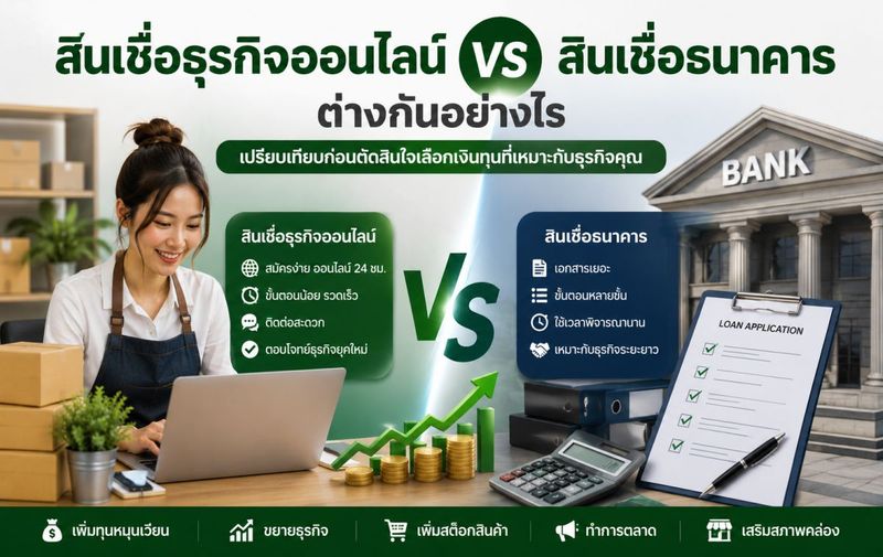 สินเชื่อธุรกิจออนไลน์ กับ สินเชื่อธนาคาร ต่างกันอย่างไร