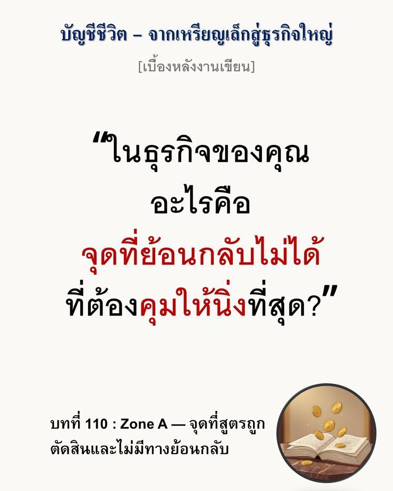 [มุมนิยายธุรกิจ] [เบื้องหลังงานเขียน — บทที่ 110: Zone A — จุดที่สูตรถูกตัดสินและไม่มีทางย้อนกลับ]
”วินาทีที่แป้งผสมกับน้ำในถังผลิต คือจุดจบของอำนาจการต่อรอง”
