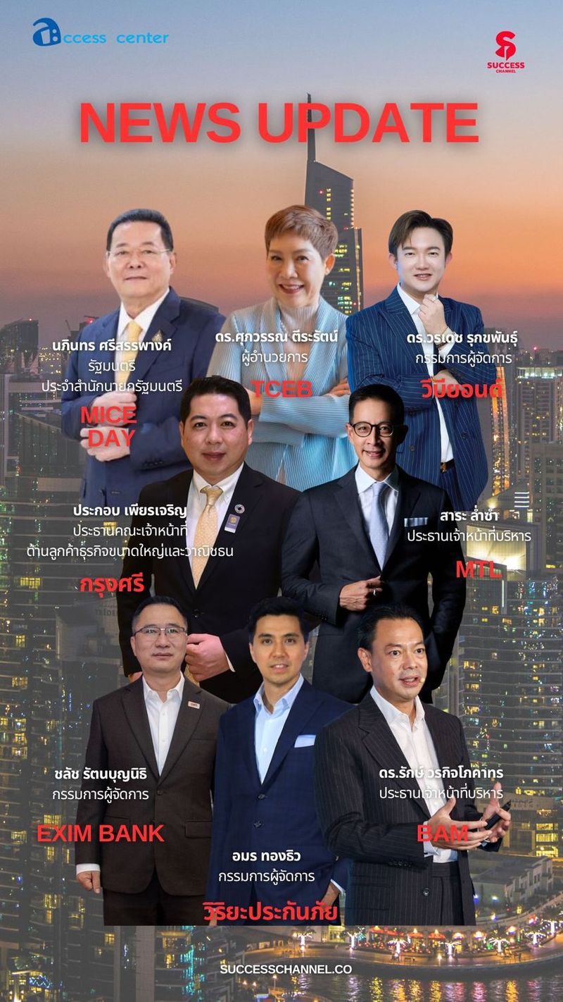 🎬NEWS UPDATE : MICE Day/ TCEB/ วีบียอนด์/ กรุงศรี/ MTL/ EXIM BANK/ วิริยะ ประกันภัย/ BAM ⏩ข่าวที่ 1 : MICE Day 2026 MICE in Motion พลังไมซ์ ขับเคลื่อนไทยสู่อนาคต
ศูนย์การประชุมแห่งชาติสิริกิติ์ (QSNCC) ⏩ข่าวที่ 2 : Udon Thani International Horticultural Expo — Gateway to a New World Countdown พืชสวนโลกอุดรธานี 1 พ.ย. 2569 – 14 มี.ค. 2570 ⏩ข่าวที่ 3 : รีแบรนด์ครั้งใหญ่! “วีบียอนด์” ปรับทัพองค์กร ชูแผนกลยุทธ์ “VBEYOND’S Next Growth Chapter” ปักธงเบอร์ 1 ศูนย์กลางค้าส่งอสังหาฯ ⏩ข่าวที่ 4 : กรุงศรีเดินเกมรุก ยกระดับการเป็น Trusted Partner เร่งเครื่อง Sustainable Finance หนุนลูกค้า–ประเทศไทยโตยั่งยืน ⏩ข่าวที่ 5 : เมืองไทยประกันชีวิต ตอกย้ำความเป็นผู้นำด้านความคุ้มครองชีวิต สุขภาพ และการดูแลครบวงจร เปิดตัวผลิตภัณฑ์ใหม่ “D Health Lite” ที่มาพร้อม รพ.ในเครือข่าย “MTL Smile Hospital Network” ตอบโจทย์โดนใจ คัดเลือกอย่าง “ดี” เพื่อคุณ ⏩ข่าวที่ 6 : EXIM BANK มองโลกเผชิญวิกฤต “รุนแรง-ผันผวน-แปรปรวน” ลุยเดินหน้ากลยุทธ์ “5T” นำผู้ประกอบการไทยฝ่าภาวะ 3 สูง สู่การเติบโตอย่างยั่งยืน ⏩ข่าวที่ 7 : วิริยะประกันภัย จับมือ “Choojai and friends” วางกลยุทธ์สื่อสารแคมเปญ
พร้อมคว้า “อัตต้า” ผู้กำกับหนุ่มไฟแรง ร่วมสร้างสรรค์ภาพยนตร์โฆษณา ถ่ายทอดแนวคิด “ยึดมั่นในการทำหน้าที่ตลอด 79 ปี” ⏩ข่าวที่ 8 : พี่ใหญ่ BAM ใจดีเปิดโครงการ “เริ่มต้นใหม่กับ BAM” ช่วยลูกหนี้ตั้งต้นชีวิตใหม่ ใจถึงลดเงินต้นสูงสุด 30% หรือผ่อนสบายไร้ดอก 3 ปีแรก ผ่อนเบาจบไวใน 10 ปี #successchannel #MiceDay #tceb #วีบียอนด์ #กรุงศรี #mtl #exim #วิริยะประกันภัย #bam 📍ติดตาม NEWS UPDATE / BREAKING NEWS / HOT ISSUE และรายการ The Success ได้ที่ Website: successchannel.co
Facebook: / successchanneltvonline
Youtube: / @successchannel9372
Twitter: https://x.com/SuccessChTv
Instagram: / successchannelonline
Tiktok: / successchannel Blockdit: https://www.blockdit.com/successchannel 📞สนใจลงโฆษณา: 064-225-5646 / 095-497-9392 | Success Channel
