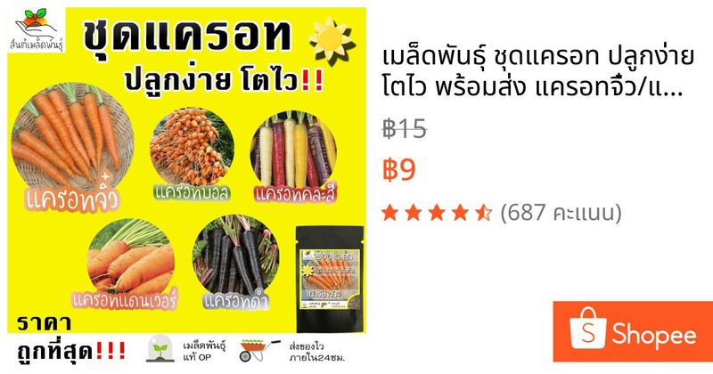 เมล็ดพันธุ์ ชุดแครอท ปลูกง่าย โตไว พร้อมส่ง แครอทจิ๋ว/แครอทบอล/แครอทคละสี/แครอทสีส้มแดนเวอร์/แครอทสีดำ ผักสวนครัว | Shopee Thailand