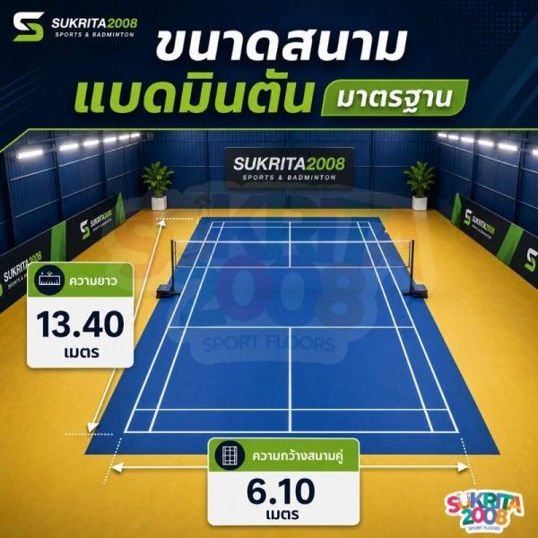 ขนาดสนามแบดมินตันมาตรฐาน เส้นสนาม ความสูงตาข่าย และพื้นที่ติดตั้ง