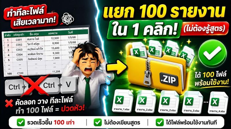 วิธีแยกสร้างรายงาน Excel 100 ไฟล์ในคลิกเดียว ไม่ต้องรู้สูตร | ITKB