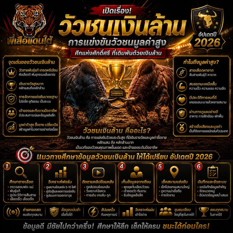 วัวชนเงินล้าน เปิดเรื่องการแข่งขันวัวชนมูลค่าสูง อัปเดต 2026