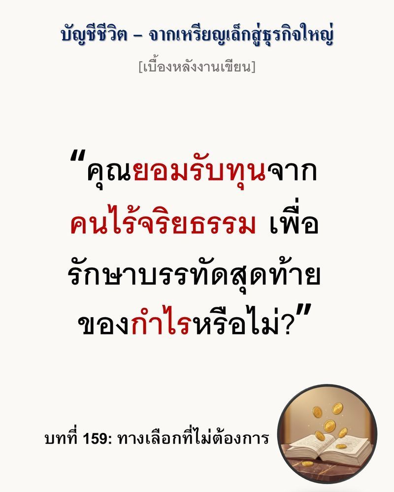 [มุมนิยายธุรกิจ] [เบื้องหลังงานเขียน — บทที่ 159: ทางเลือกที่ไม่ต้องการ]
เมื่อเงินทุน (Capital Allocation) กลายเป็นข้อจำกัด อำนาจการต่อรอง (Bargaining Power) ในตลาดจึงหดหายไปโดยปริยาย