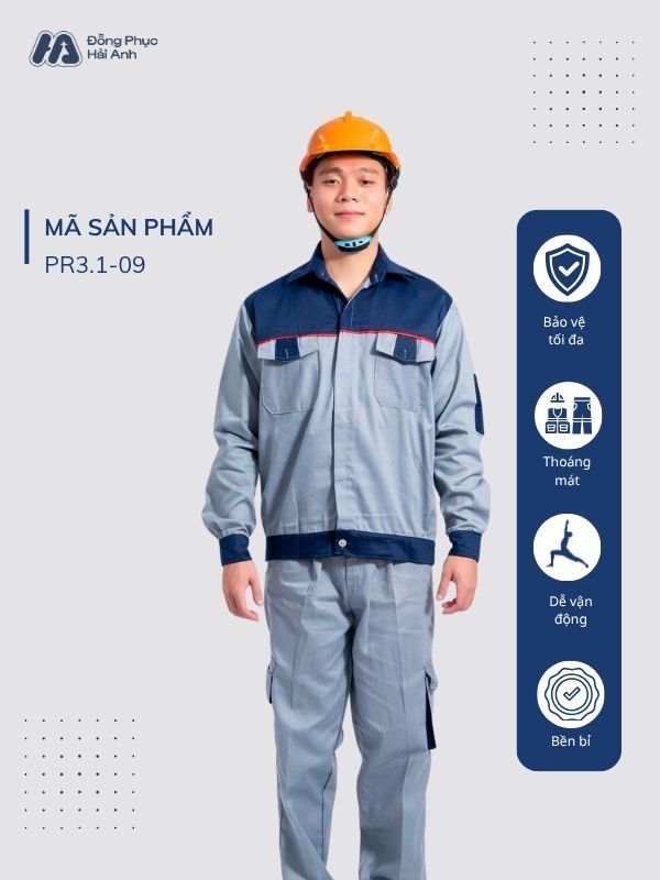 Mẫu Đồng Phục Bảo Hộ Lao Động Vải Kaki Protect 3.1 Mã 09 Màu Xanh Nhạt