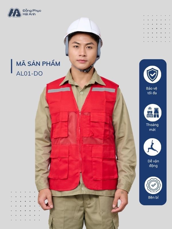 Mẫu Đồng Phục Áo Lưới Bảo Hộ Lao Động Mã 01 Màu Đỏ